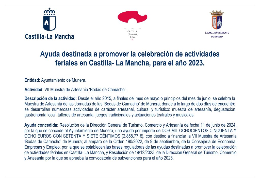 Ayuda: Actividades feriales en Castilla- La Mancha 2023 